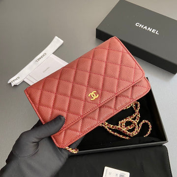 CC Woc 20CM Red Grained Calfskin Gold Hardware
