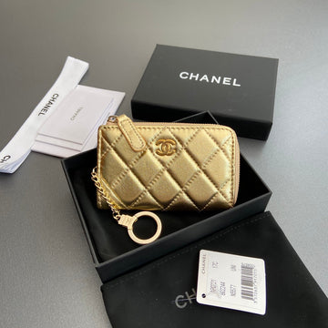 CC Hook & Chain Zipper Card Holder Gold Sheepskin Ghw 234721