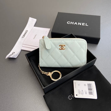 CC Hook & Chain Zipper Card Holder Light Blue Caviar Ghw 234723