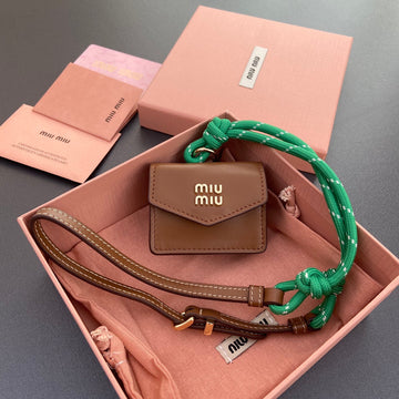 Micro Bag 7 In Tawny Brown Smooth Lambskin Green Strap