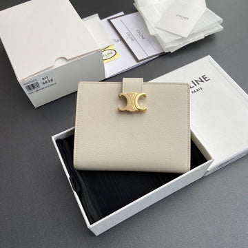 Triomphe Medium Strap Wallet White Grain Cowhide Ghw