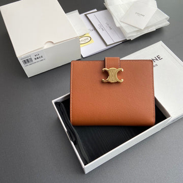 Triomphe Medium Strap Wallet Tan Grain Cowhide Ghw