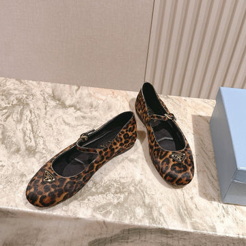 Pra 25S Ballet Flats With Small Buckle Leopard Printed Calf-Hair 449706
