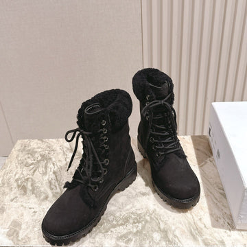 Celine Kurt Lace-Up Mid Boot Black Nubuck Calfskin And Shearling 452787