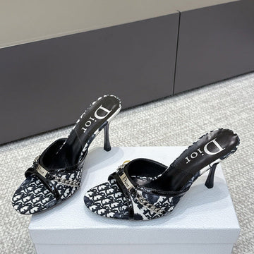 CD 26S High Heels Sandals 85 White Black Fabric Cowhide 661470