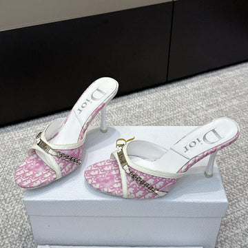 CD 26S High Heels Sandals 85 White Pink Fabric Cowhide 661471