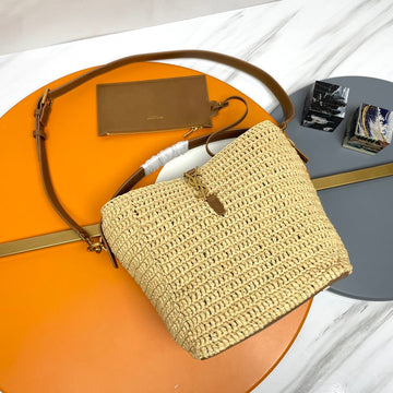 YSL Le 37 20CM Beige Raffia Bucket Bag