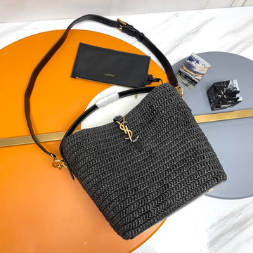 YSL Le 37 20CM Black Raffia Bucket Bag