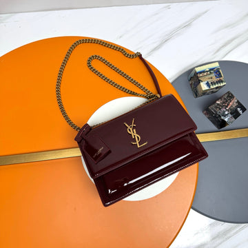 YSL Sunset Bag 22CM Burgundy Patent Leather 285543
