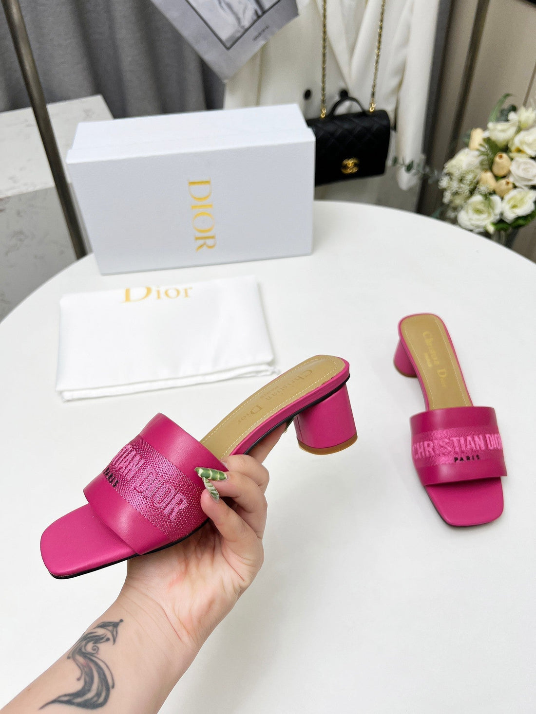 CD Dway 45 Dark Pink Canvas Calfskin
