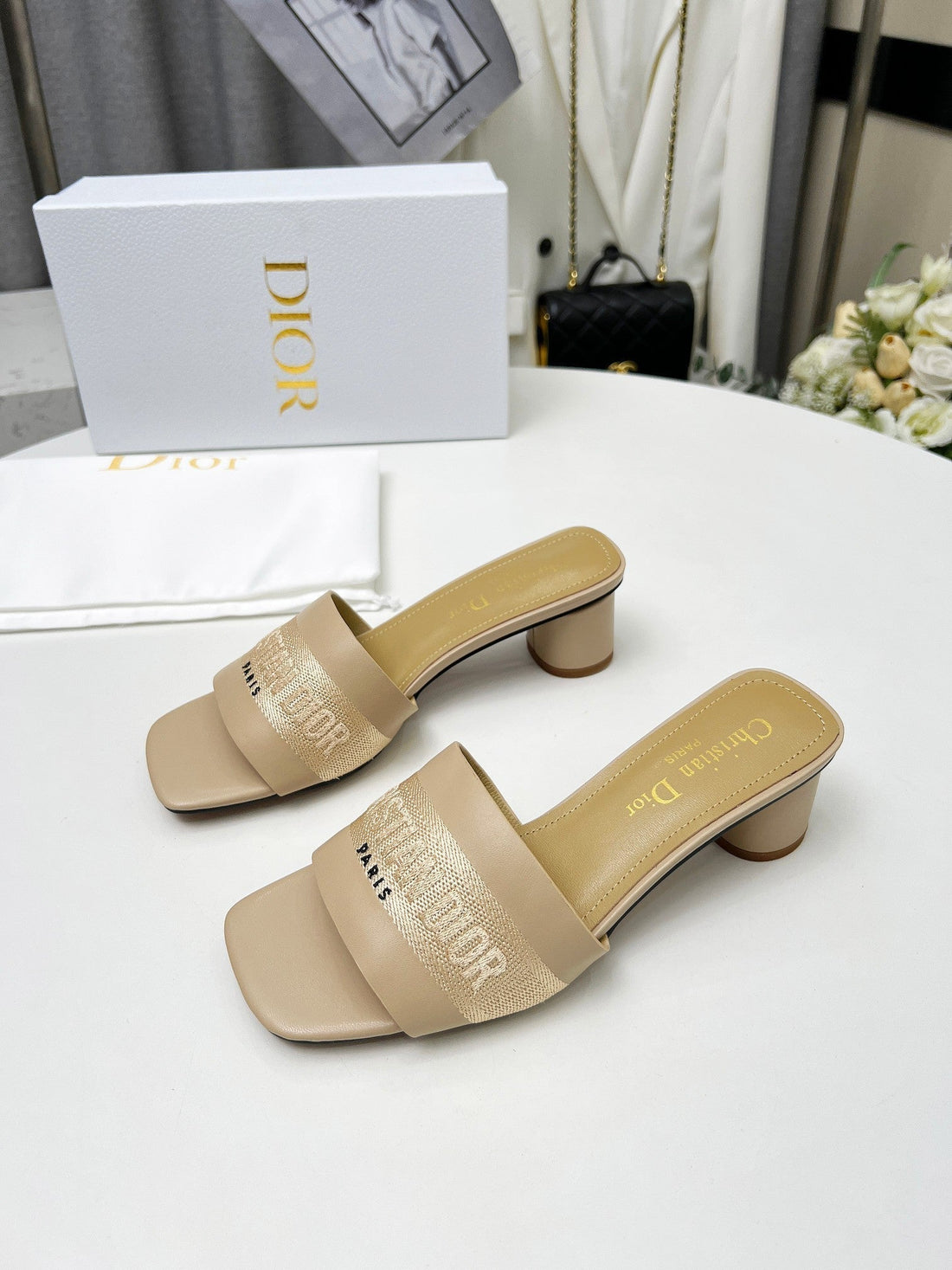 CD Dway 45 Beige Canvas Calfskin