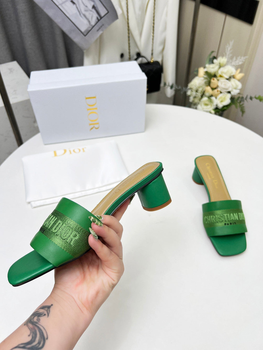 CD Dway 45 Green Canvas Calfskin