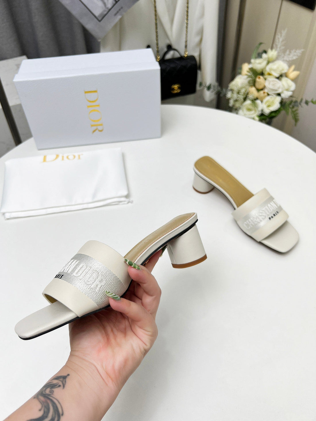 CD Dway 45 Cream Canvas Calfskin
