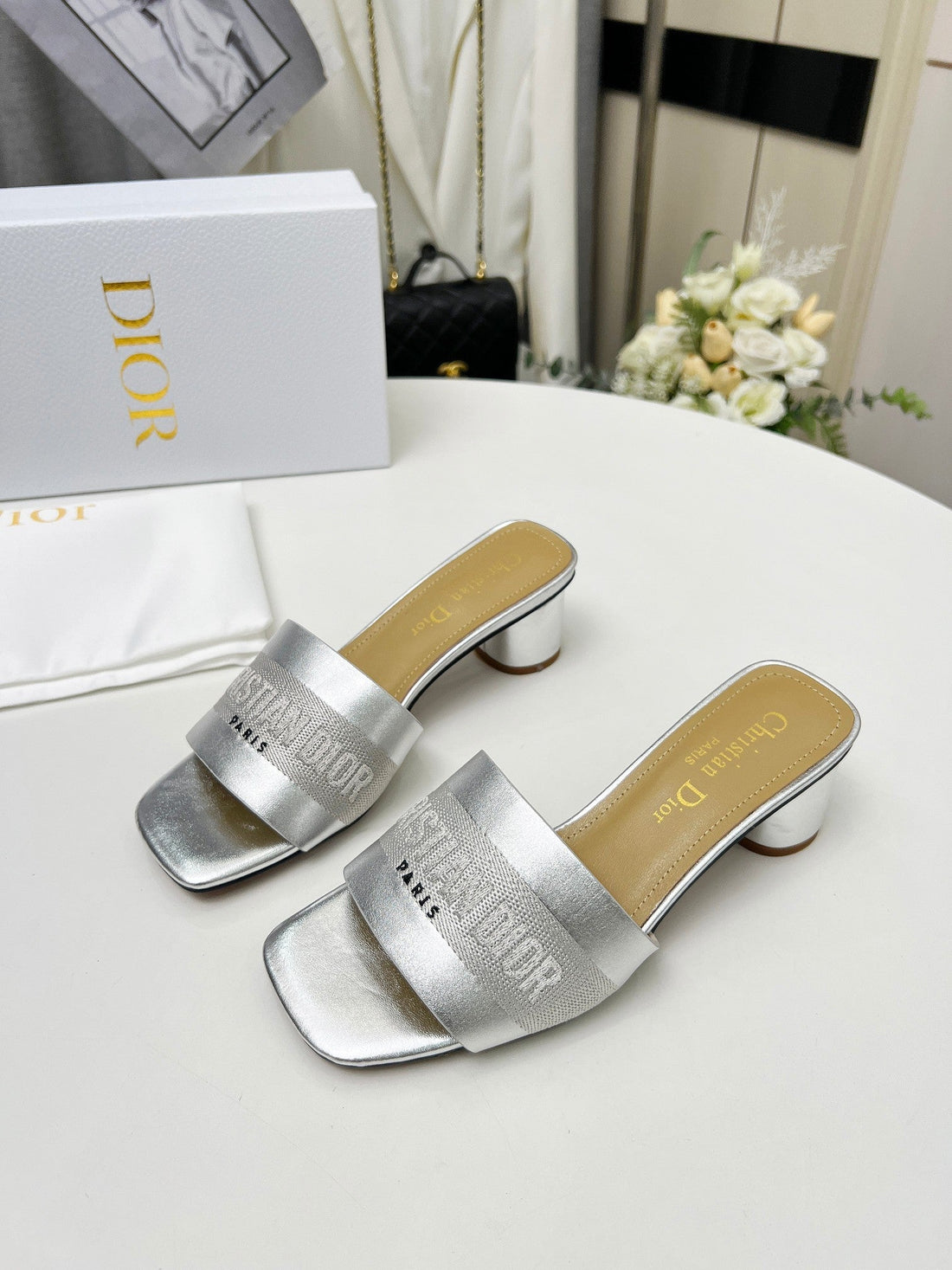 CD Dway 45 Silver-Tone Canvas Calfskin