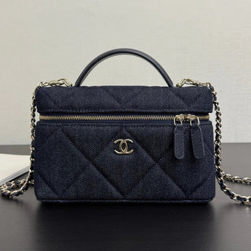 Chanel 2026 Vanity Case 19CM Blue Denim Leather