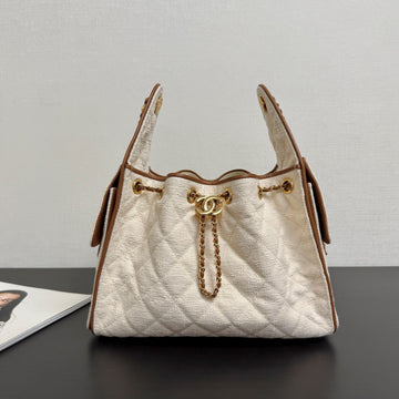 CC 2026SS Small Handbag 25 Ivory Brown Canvas Calfskin