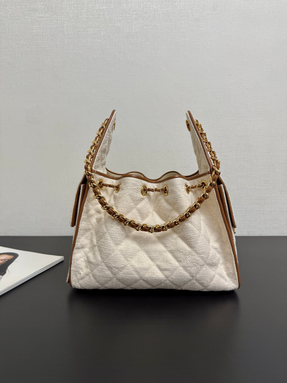 CC 2026SS Small Handbag 25 Ivory Brown Canvas Calfskin