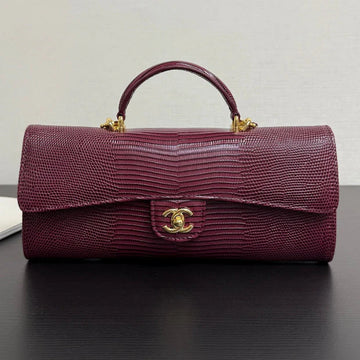 CC 2026 Clutch With Chain 25CM Burgundy Lizard-Embossed Calfskin