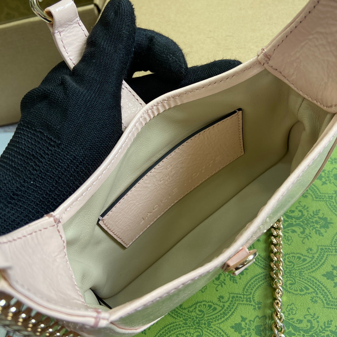 Jackie Notte Mini Bag 19 In Light Pink Cracked Lacquer Calfskin Gold Hardware