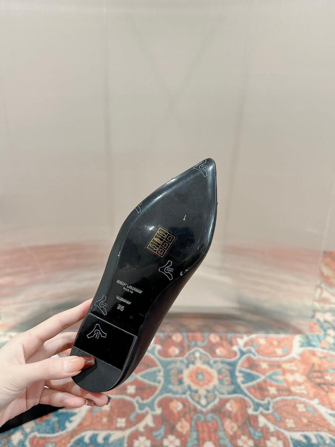 Cassandra Ballet Flat In Black Mix Blue Smooth Lambskin