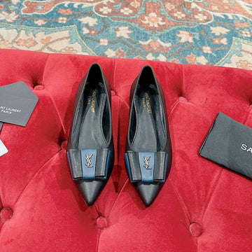 Cassandra Ballet Flat In Black Mix Blue Smooth Lambskin