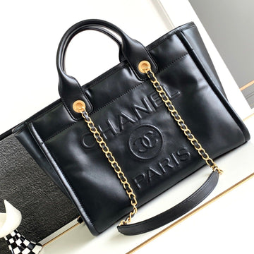 CC Medium Deauville Tote Bag 33CM Black Calfskin Ghw