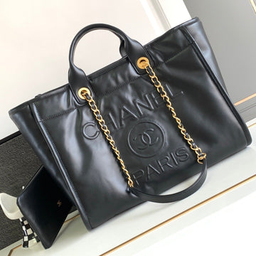 CC Large Deauville Tote Bag 38CM Black Calfskin Ghw