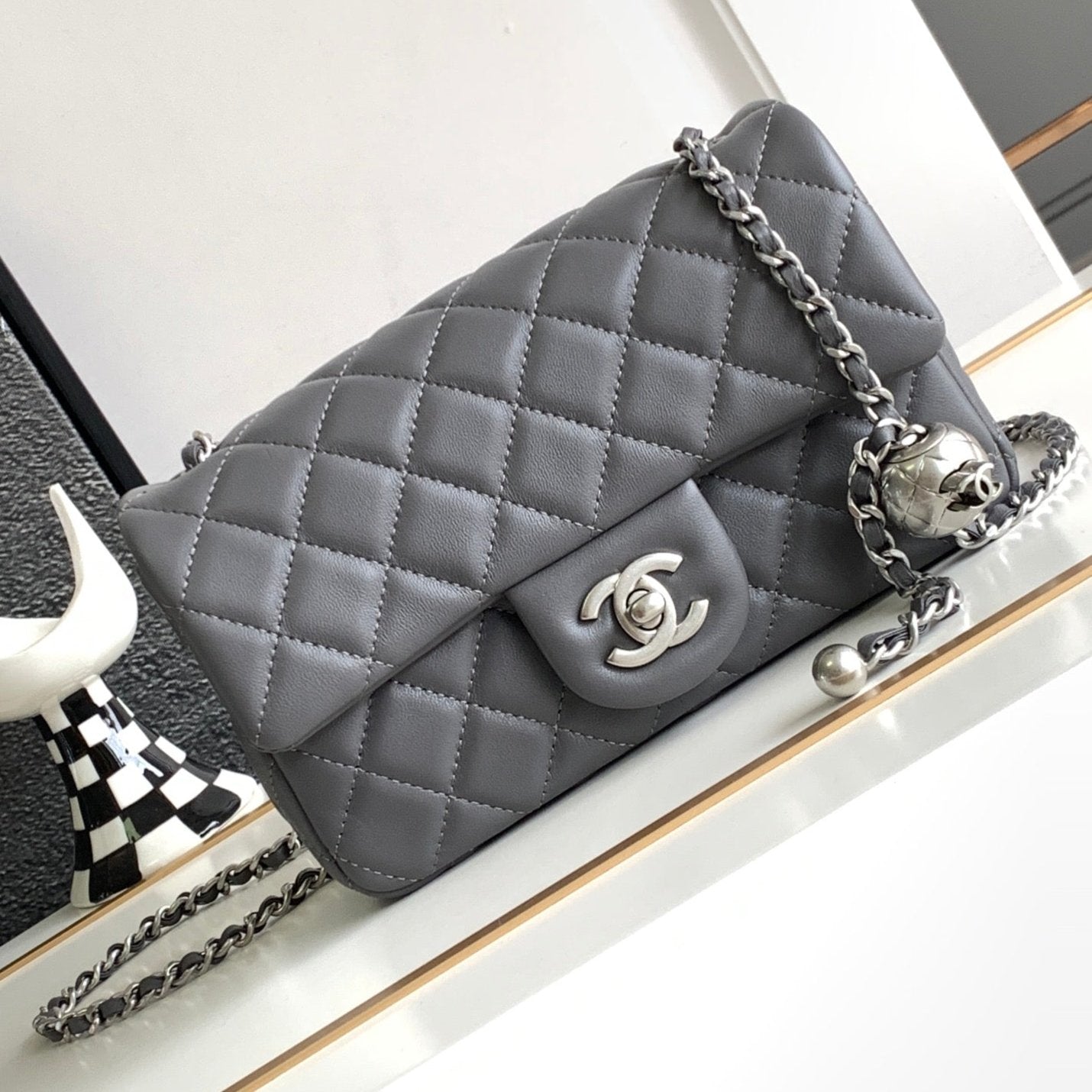 CC MINI 20 FLAP BAG IN DARK GREY CALFSKIN Bags Bible