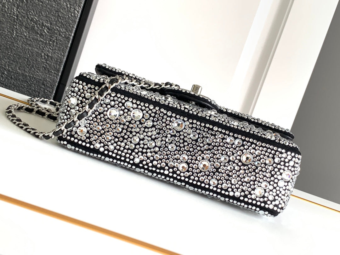 CC MINI 20 FLAP BAG IN SILVER SATIN RHINSTONES EMBELLISHED Bags Bible