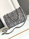 CC MINI 20 FLAP BAG IN SILVER SATIN RHINSTONES EMBELLISHED Bags Bible