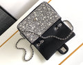 CC MINI 20 FLAP BAG IN SILVER SATIN RHINSTONES EMBELLISHED Bags Bible