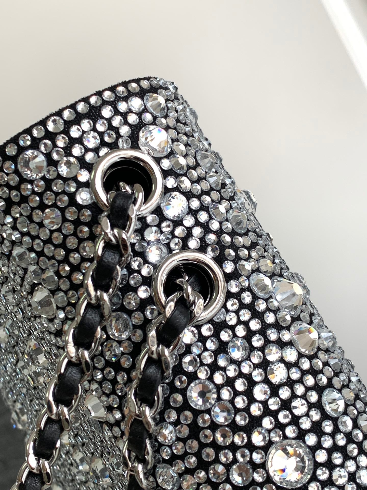 CC MINI 20 FLAP BAG IN SILVER SATIN RHINSTONES EMBELLISHED Bags Bible