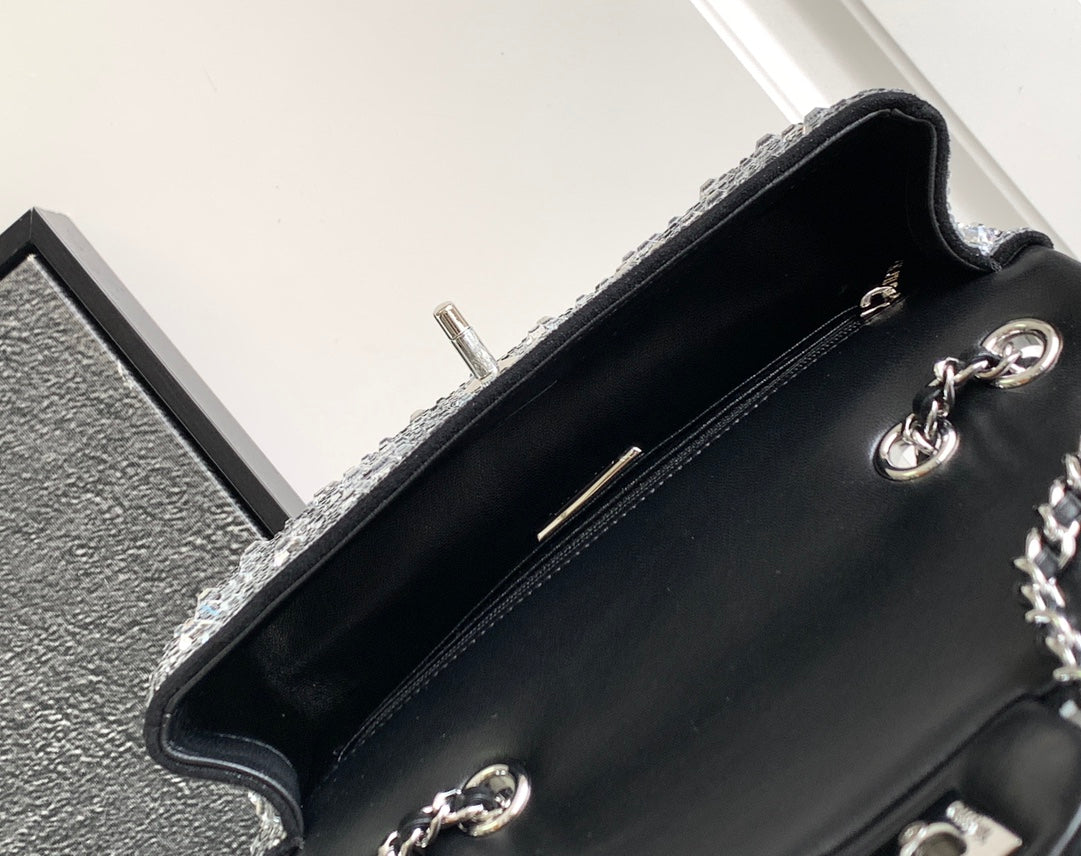 CC MINI 20 FLAP BAG IN SILVER SATIN RHINSTONES EMBELLISHED Bags Bible