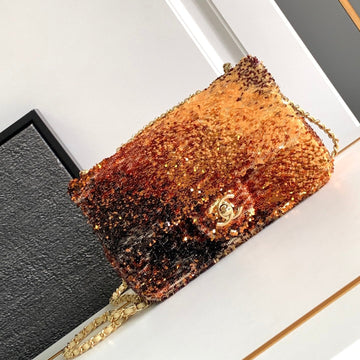 Flap Bag 20 In Ombre Orange Saquins Gold Hardware