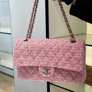 Flap Bag Medium 25 Pink Tweed Silver Hardware