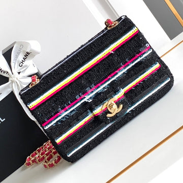 Mini 20 Classic Handbag In Black Embroidered Tweed Sequins