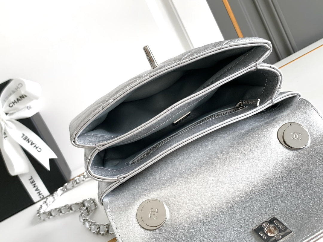 CC MINI 19 FLAP BAG IN SILVER CALFSKIN Bags Bible