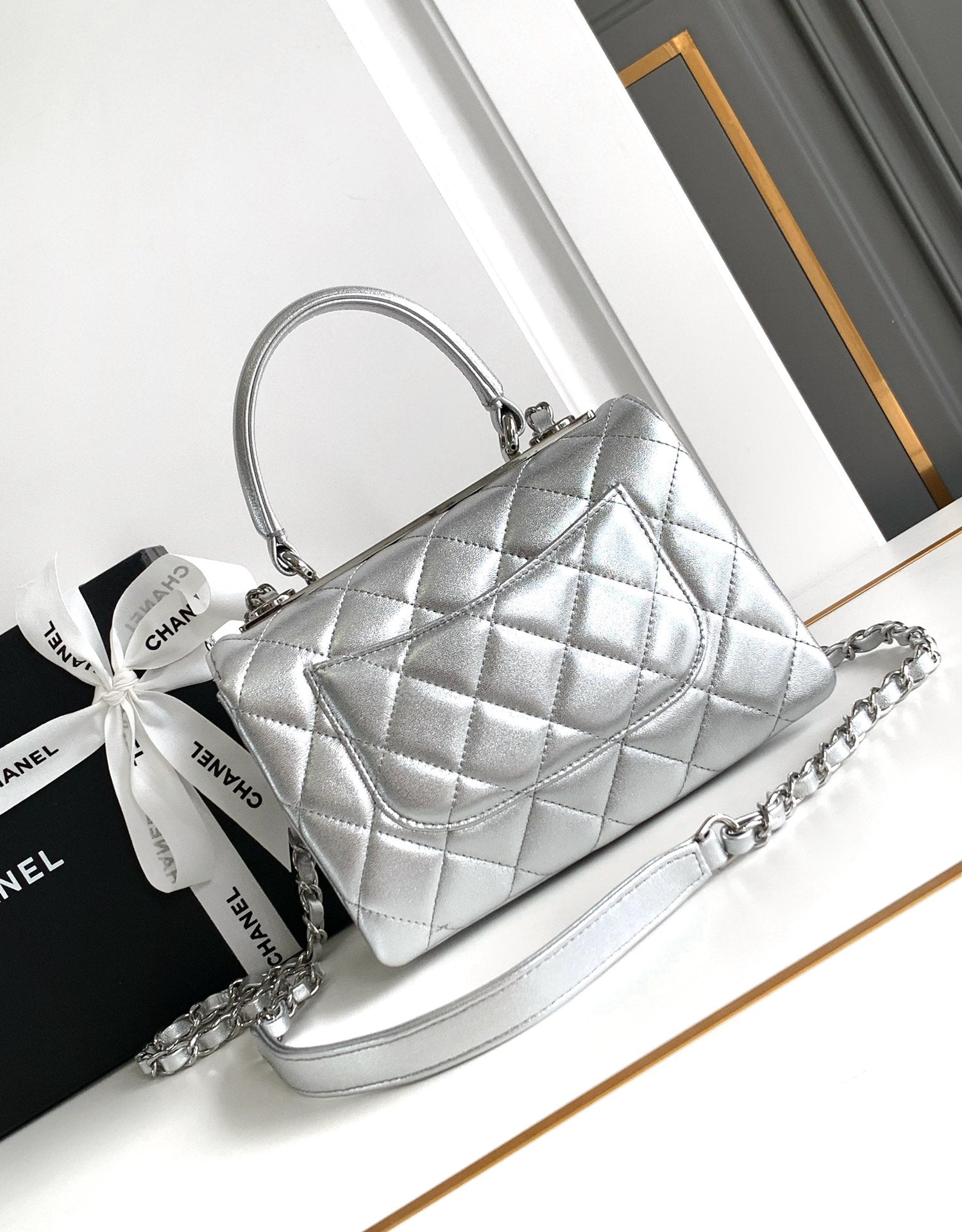 CC MINI 19 FLAP BAG IN SILVER CALFSKIN Bags Bible