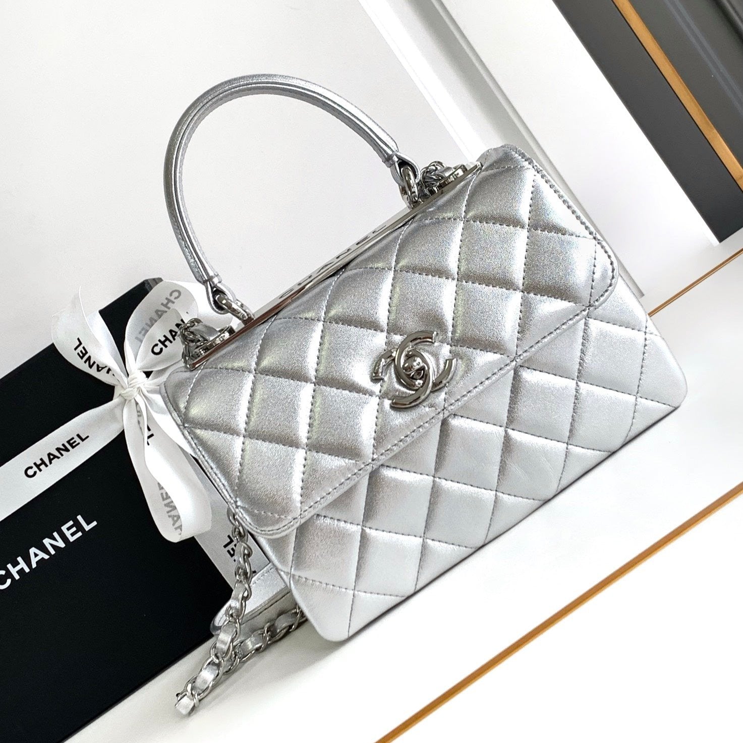 CC MINI 19 FLAP BAG IN SILVER CALFSKIN Bags Bible
