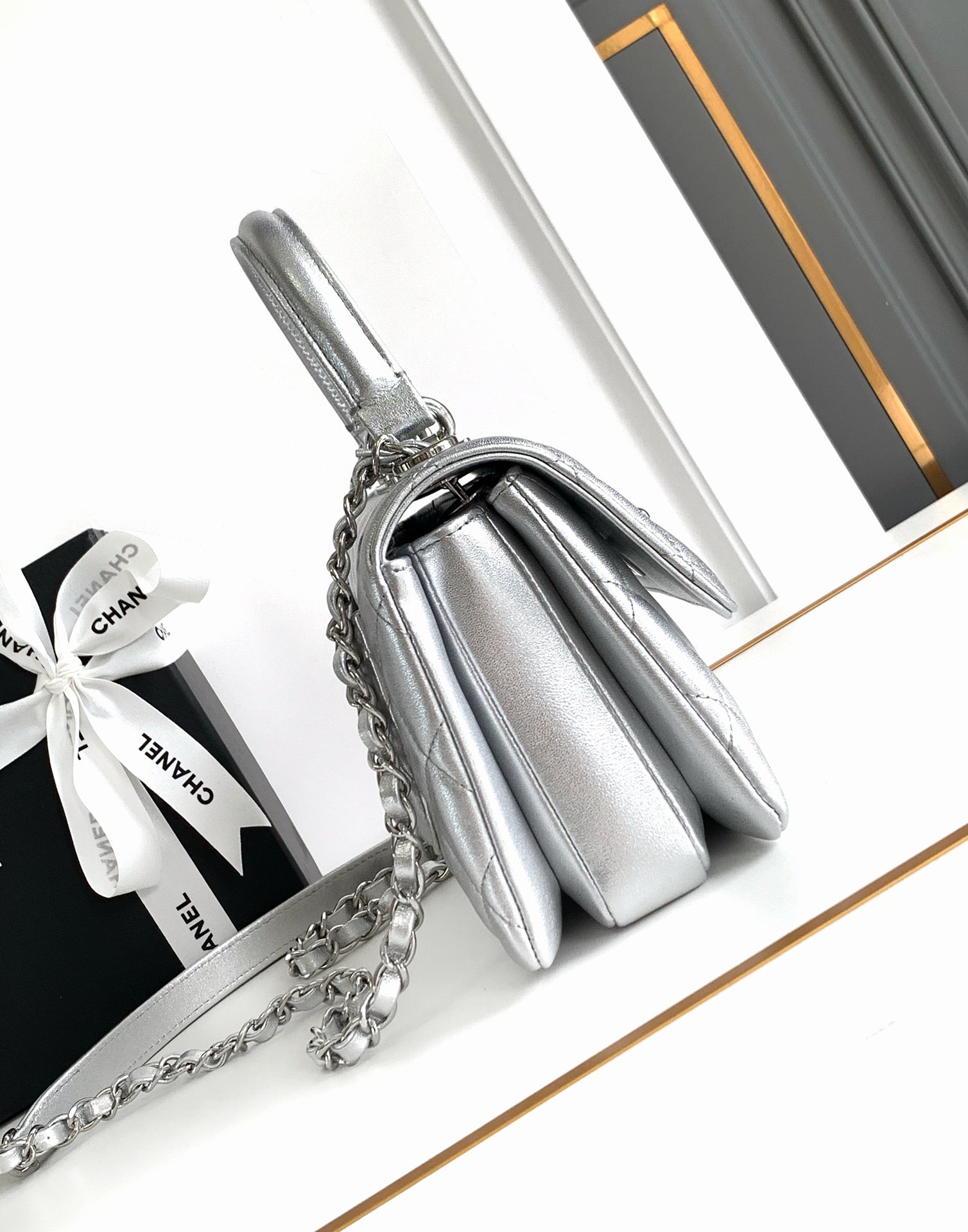 CC MINI 19 FLAP BAG IN SILVER CALFSKIN Bags Bible