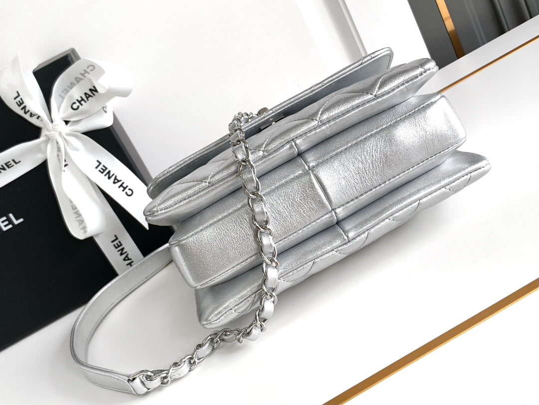 CC MINI 19 FLAP BAG IN SILVER CALFSKIN Bags Bible