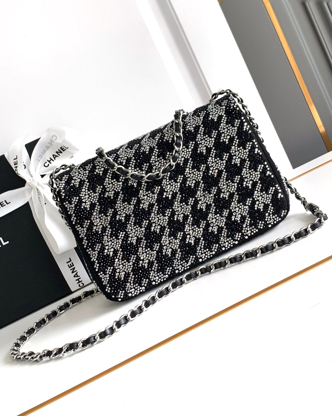 CC 21 Evening Bag In Black Mix Silver Calfskin