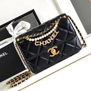 CC Mini 20 Flap Bag In Black Lambskin Gold Hardware