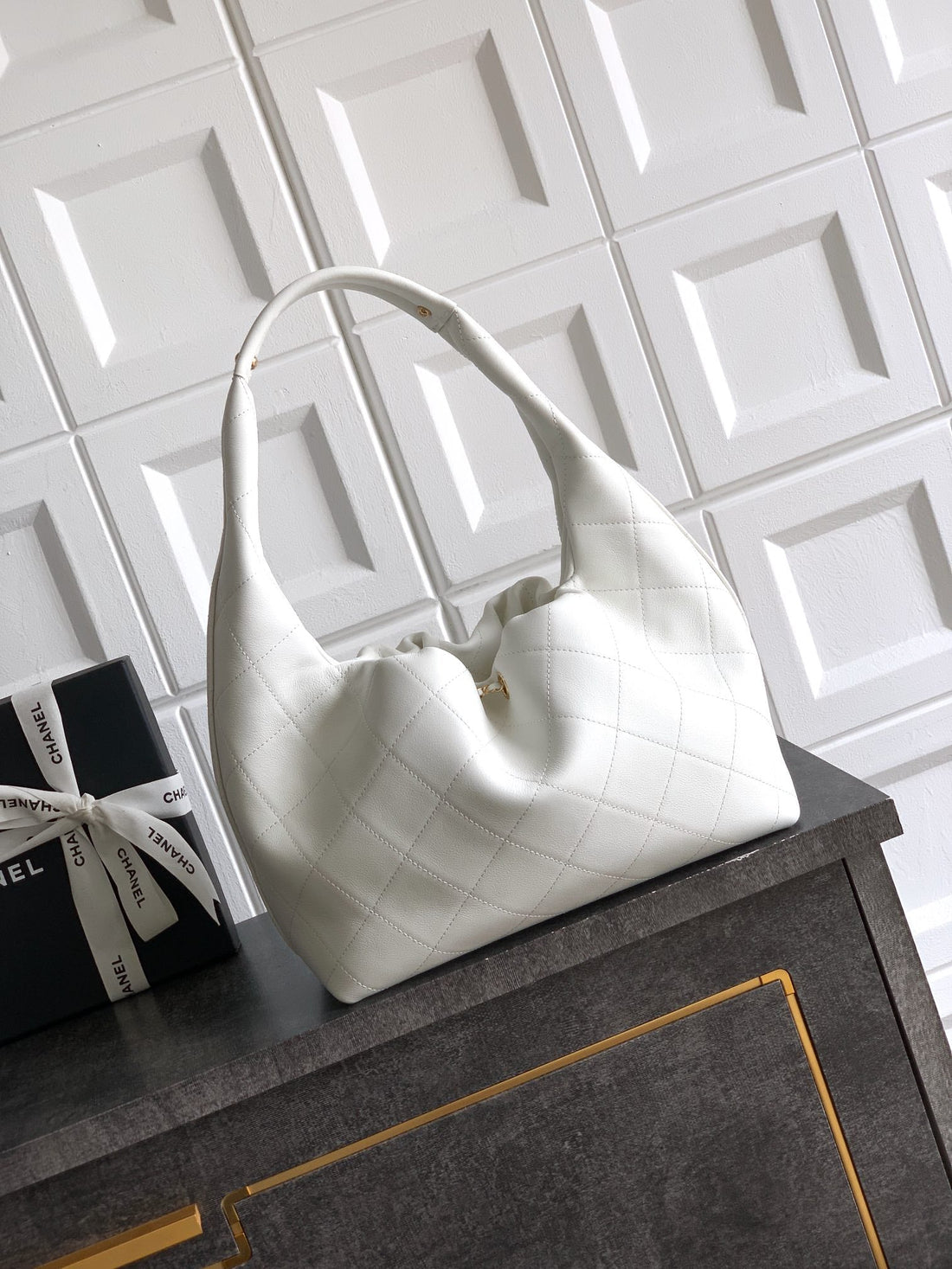 Chanel 26C Hobo Bag White Cowhide Ghw 272332