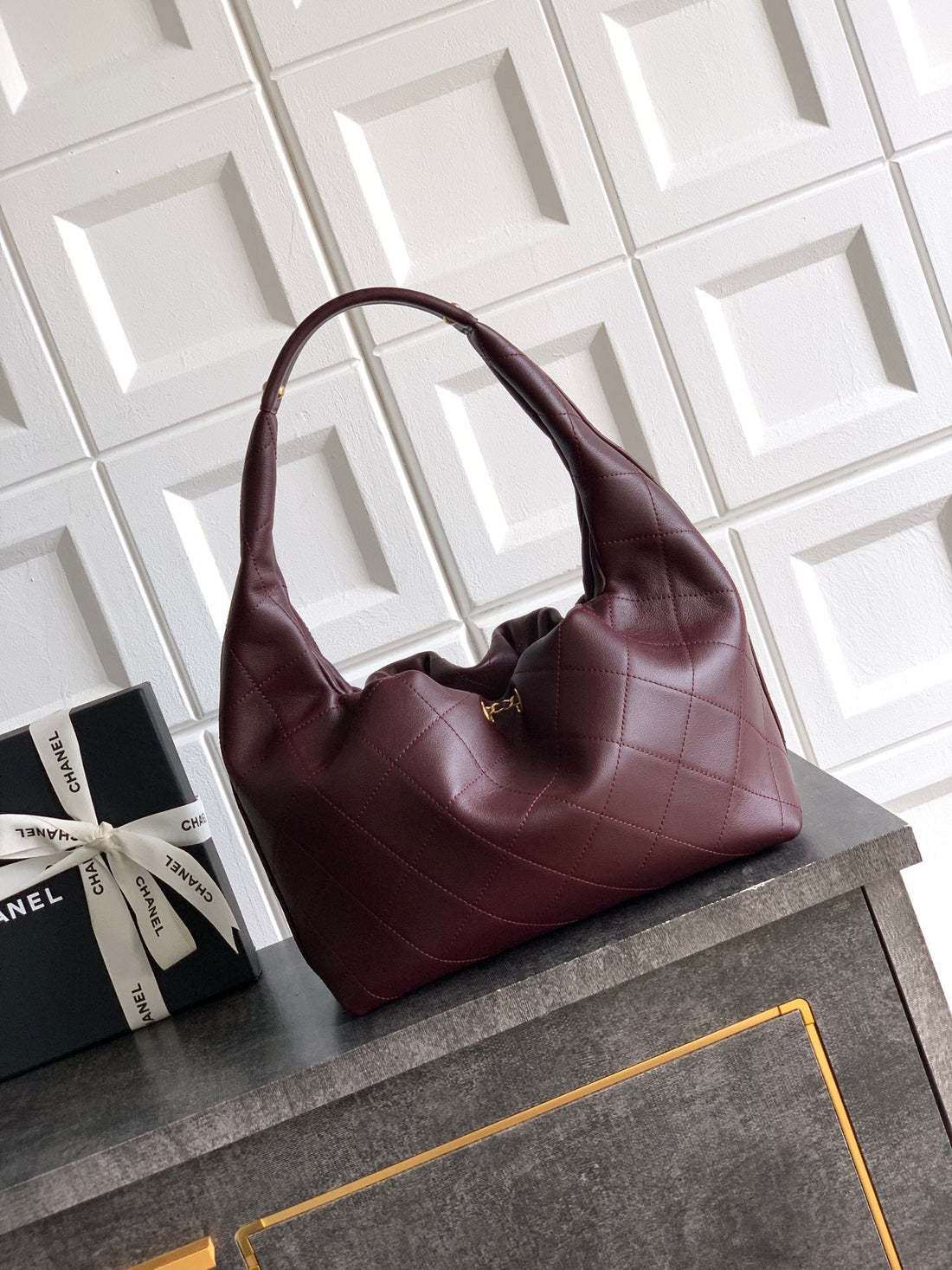 Chanel 26C Hobo Bag Dark Burgundy Cowhide Ghw 272336