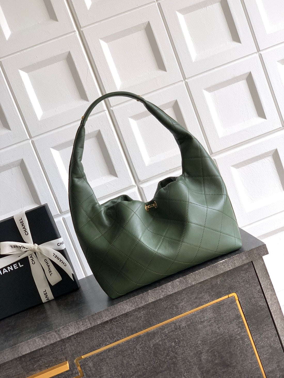 Chanel 26C Hobo Bag Olive Green Cowhide Ghw 272338