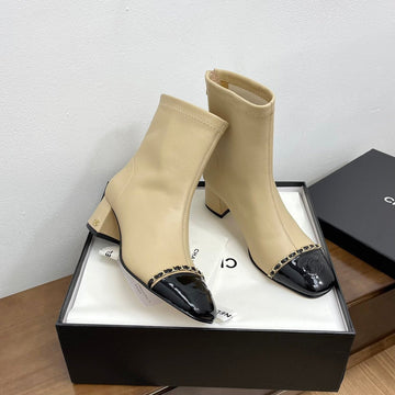 CC Ankle Boots 50MM Beige Chain Lambskin