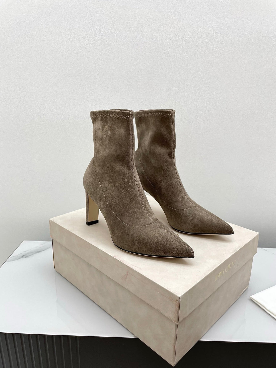Jimmy Short Boots 85MM Olive Clay Suede 511612