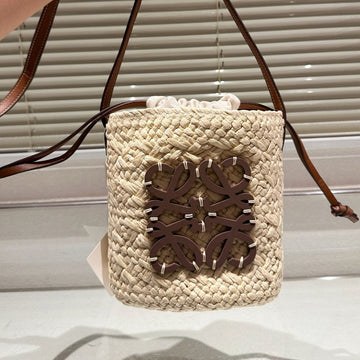 Loe Anagram Mini 18 Bucket Bag In Natural Raffia