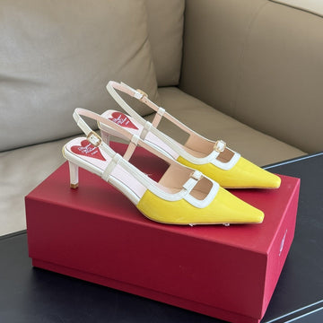 Viv Canard Slingback Pumps 55 In Patent White Yellow Leather